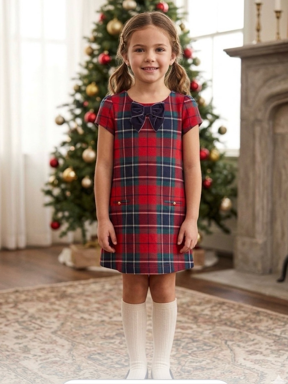 Janie and Jack Holiday Tartan Plaid
Dress with Velvet Bow Size 4